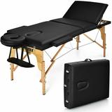 Black Portable Massage Table 3 Fold 84 L Adjustable Spa Bed w/Carry Case