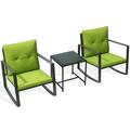 Melitta 3-Piece Patio Bistro Outdoor Furniture Set -2 Metal Chairs With a Classic Glass Coffee Table - Green