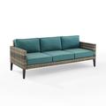 Crosley Furniture Prescott Modern Wicker Outdoor Sofa in Mineral Blue/Brown