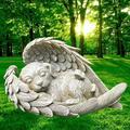 Travelwant Resin Sleeping Puppy Dog with Large Angel Wings Pet Memorial Indoor/Outdoor Statue for Lawn and Garden