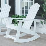 BizChair Commercial Grade All-Weather Poly Resin Wood Adirondack Rocking Chair with Rust Resistant Stainless Steel Hardware in White