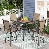 Sophia & William 5 Piece Outdoor Bar Set Patio Bar Height Swivel Padded Chairs and Table Set
