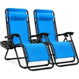 Best Choice Products Set of 2 Zero Gravity Lounge Chair Recliners for Patio Pool w/ Cup Holder Tray - Light Blue
