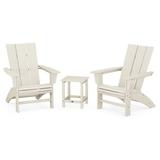POLYWOOD Modern 3-Piece Curveback Adirondack Set with Long Island 18 Side Table in Sand