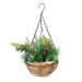 Artificial Christmas Hanging Basket Pre-Lit Christmas Decoration Light with Frosted Pine Cones for Outdoor Garden Court