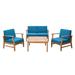 Noble House Perla 5 Piece Outdoor Acacia Wood Conversation Set in Blue