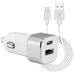 Cellet Car Charger for Samsung Galaxy A53 5G - 30W High Powered Dual Port (USB-C PD and USB-A) Auto Power Adapter with Type-C to USB Cable - Silver/White