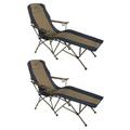 Kamp-Rite Folding Lounger Camp Chair w/Cupholders Navy/Tan (2 Pack)