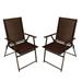 Bigroof Patio Folding Chairs Set of 2 Outdoor Furniture Steel Frame with Armrest for Lawn Garden Beach Pool Terrace Brown