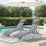 Ainfox Set of 2 Patio Lounge Chairs Adjustable Chaise Lounges Recliner for Patio Garden Backyard Beach Poolside(Gray)