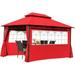 10 x13 Outdoor Gazebo Waterproof Canopies Gazebos Canopy Tent with 2 Sidewalls Translucent Windows for Backyard Outdoor Patio Party Events Red