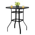 VINGLI Outdoor Bar Table Bistro Table Metal Frame Patio Bar Table Tempered Glass Table Top All Weather Outdoor Bar Height(Black)