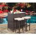 Polar Aurora 3PCS Patio Bar Set with Stools Glass Table top Wicker Outdoor Furniture with Cushions for Garden Poolside Beige