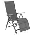 Patiojoy Outdoor Adjustable Reclining Chair High Back Recliner Folding Lounge Chair Gray