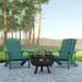Emma + Oliver Three Piece Camping Set with Two Green Faux Wood Adirondack Chairs and 29 Star and Moon Fire Pit with Mesh Cover
