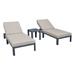 LeisureMod Chelsea Modern Aluminum Outdoor Chaise Lounge Chair Set of 2 With Side Table & Beige Cushions