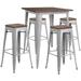 Flash Furniture 31.5 Square Metal Bar Table Set with Wood Top and 4 Backless Stools Silver
