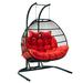 LeisureMod Black Wicker 2 Person Double Folding Hanging Egg Swing Chair in Red