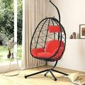 SYNGAR Hanging Egg Chair Swing Chair with Steel Hammock Stand Set Hammock Chair with Soft Seat Cushion Multifunctional Hanging Chairs for Outdoor Indoor Bedroom Red