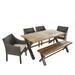 GDF Studio Marigny Outdoor Wicker and Acacia Wood 6 Piece Dining Set with Bench Teak Multibrown and Beige