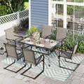 Sophia & William 7-piece Patio Dining Set with 1Pc Wood-like Table & 6Pcs C-spring Textilene Motion Chairs
