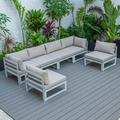 LeisureMod Chelsea 6-Piece Outdoor Patio Sectional Weathered Grey Aluminum With Beige Cushions