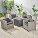 Benson Outdoor 4 Piece Club Chair Set with Square Fire Pit Mixed Black