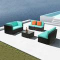 Zimtown 7 Piece Brown Wicker Outdoor Patio Sectional Sofa Set Wicker Sectional Sofa Set with All Weather Brown PE Wicker and Lake Blue Cushion