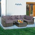 Patiojoy 7 PCS Outdoor Patio Furniture Set All-Weather PE Rattan Sofa Set w/Coffee Table & Cushions Gray