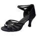 iOPQO Women s high heels Girl Latin Dance Shoes Med-Heels Satin Shoes Party Tango Salsa Dance Shoes Upper Knotted Latin Black 39