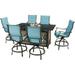 Hanover Traditions 7-Piece High-Dining Set in Blue with 6 Padded Counter-Height Swivel Chairs and a 30 000 BTU Fire Pit Dining Table