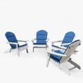 GDF Studio Cartagena Outdoor Acacia Wood Folding Adirondack Chairs with Cushions Set of 4 White and Navy Blue