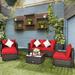 Costway 6PCS Patio Rattan Furniture Set Cushion Sofa Coffee Table Ottoman Red