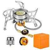SVNVIOZ Camping Stove Windproof Backpacking Stove with Piezo Ignition Plastic Storage Box 2 Types Fuel Canister Adapters Portable Stove for Outdoor Camping Hiking Cooking
