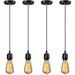 4 Pack Pendant Lighting for Kitchen Island E26 E27 Base Edison Hanging Light Fixture with Cord 60 W Black