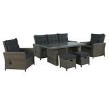 Asti All-Weather Wicker 6-Piece Outdoor Seating Set with Reclining Sofa Two Reclining Chairs with Two Ottomans and 26 H Cocktail Table