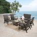 Ulax Furniture 6-Piece Outdoor Wicker Padded Conversation Set Patio Rattan Furniture Set with 4 Motion Rocking Armchairs 1 Loveseat and 1 Wooden-like Coffee Table for 6 Persons