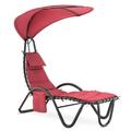 Mcombo Outdoor Chaise Lounge Chair w/Adjustable Canopy Adjustable Cushioned Reclining Chair w/Side Pocket and Arc Stand Sun Lounger for Beach Poolside Backyard Balcony Porch 4097ï¼ˆBurgundyï¼‰