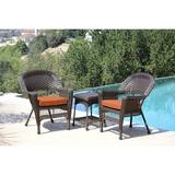 Jeco 3pc Wicker Chair and End Table Set with Orange Chair Cushion-Finish:Espresso