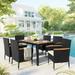 SYNGAR Wicker Outdoor Patio Furniture Set with Chairs and Acacia Wood Tabletop Patio Dining Set for Backyard Garden Deck