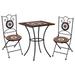 Anself 3 Piece Bistro Set Ceramic Tile Tabletop Garden Table and Set of 2 Folding Chairs Iron Frame Outdoor Dining Set for Terrace Yard Balcony Poolside Furniture