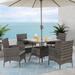 Superjoe 5 Piece Outdoor Wicker Patio Dining Set Patio Table and Chairs Set for 4 People Steel Frame Umbrella Hole Grey