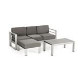 GDF Studio Emily Outdoor Aluminum 3-Seaters Sofa Set Silver and Khaki