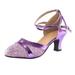 iOPQO Women s Middle Heels Women s Ballroom Tango Latin Salsa Dancing Shoes Sequins Shoes Social Dance Shoe Adult Latin Dance Shoes Purple 38