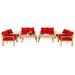 Gymax 8PCS Patio Acacia Wood Conversation Furniture Set w/ Red Cushions