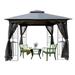 QueenDream 13x10 Outdoor Grill Patio Gazebo Pop up Canopy Tent Shade Metal Gazebo for BBQ Parties Rain Waterproof Backyard Lawn Garden Ventilated Double Roof Grey