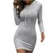 Womenâ€™s Long Sleeves Hooded Sweatshirt Tunic Hoodie Dress with Drawstring Slim Fit Solid Color Long Pullover Dress