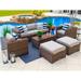 Tuscany 6-Piece L Resin Wicker Outdoor Patio Furniture Lounge Sofa Set with Three-seat Sofa Two Armchairs Two Ottomans and Coffee Table (Half-Round Brown Wicker Polyester light Gray)