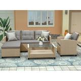 CoSoTower Outdoor Patio Furniture Sets 4 Piece Conversation Set Wicker Ratten Sectional Sofa with Seat Cushions(Beige Brown)