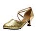 Sandals Women Sandals for Womens Latin Dance Shoes Sandals Heeled Ballroom Salsa Tango Party Sequin Dance Shoes Womens Sandals Pu Gold 40